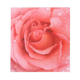 Romantic Red Pink Rose Water Drops Notepad