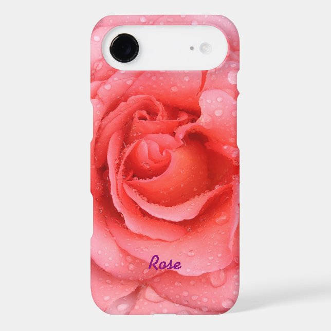Romantic Red Pink Rose Water Drops Personalised Case-Mate iPhone Case (Back)