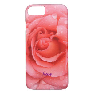 Romantic Red Pink Rose Water Drops Personalised iPhone 8/7 Case
