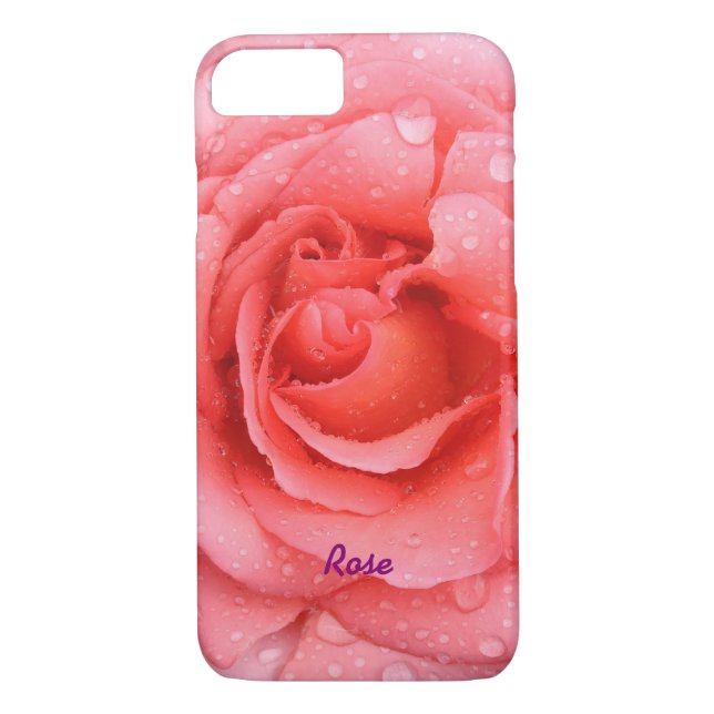 Romantic Red Pink Rose Water Drops Personalised Case-Mate iPhone Case (Back)
