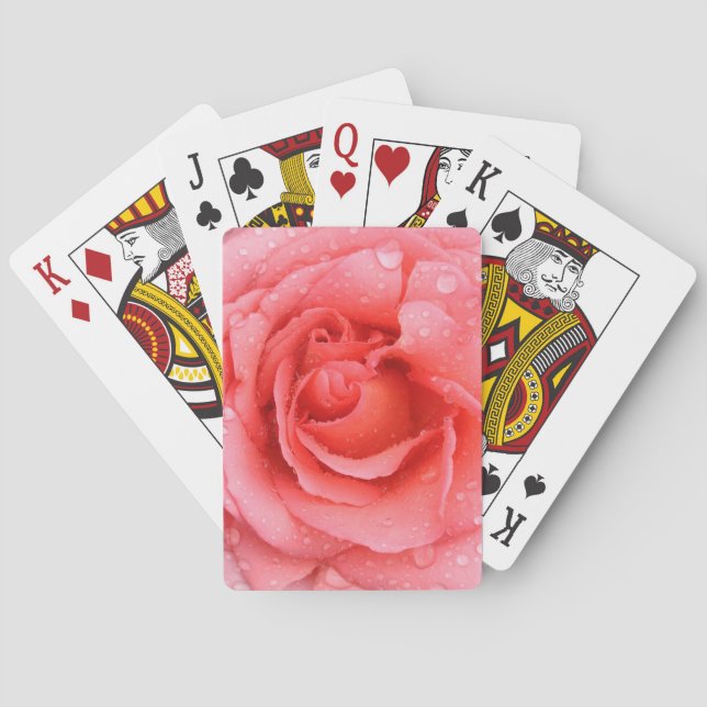 Romantic Red Pink Rose Water Drops Playing Cards (Back)