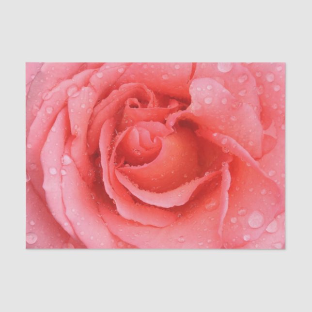 Romantic Red Pink Rose Water Drops Tissue Paper (Front)