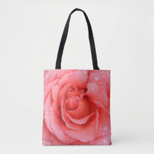 Romantic Red Pink Rose Water Drops Tote Bag