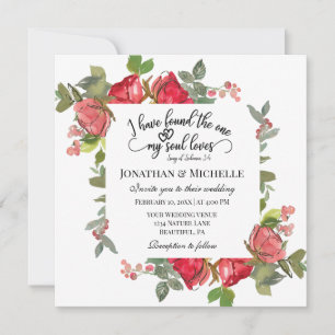 Romantic Red Pink Roses Floral Christian Wedding Invitation