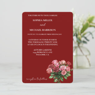 Romantic Red Pink Roses Floral Wedding Invitation