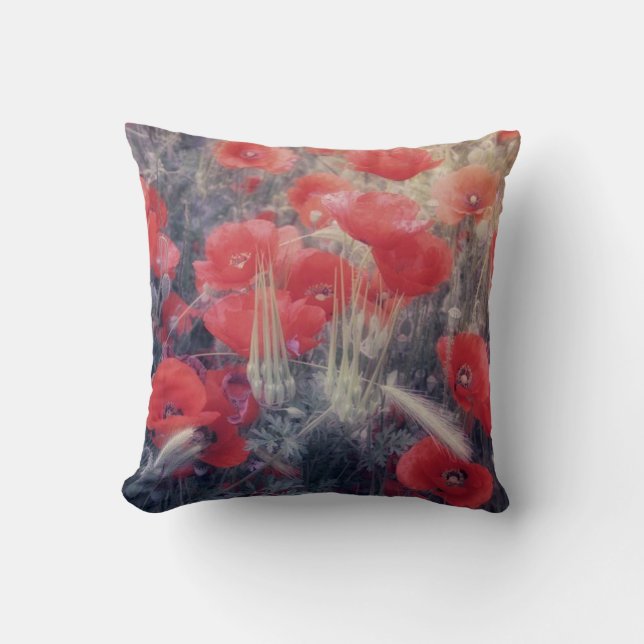 Romantic Red Poppy Field Modern Cushion (Front)