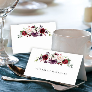 Romantic Red, Purple, Blush Watercolor Floral Table Number