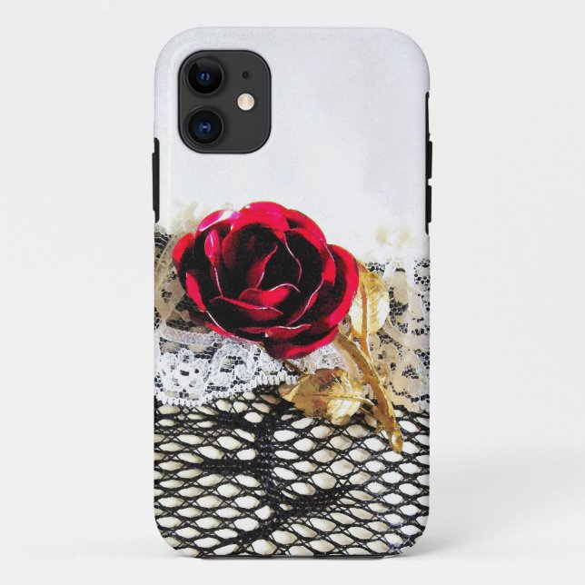 Romantic red rose and white lace Case-Mate iPhone case (Back)