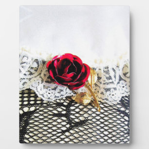 Romantic red rose and white lace plaque