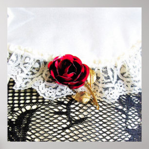 Romantic red rose and white lace poster