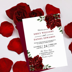 Romantic Red Rose Burgundy Elegant Wedding Invitation