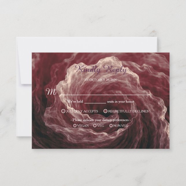 Romantic Red Rose Burgundy Response Card (Front)