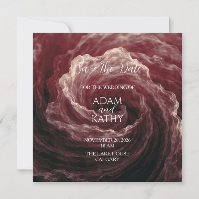 Romantic Red Rose Burgundy Save The Date Card (Front)