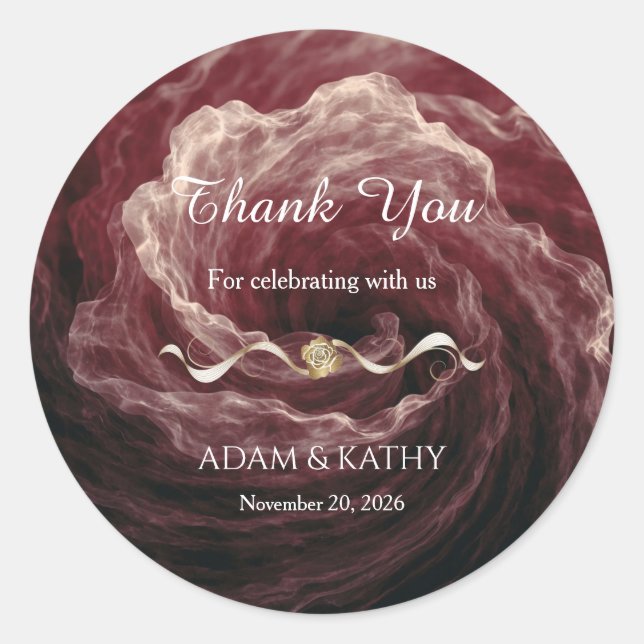Romantic Red Rose Burgundy Wedding Sticker (Front)