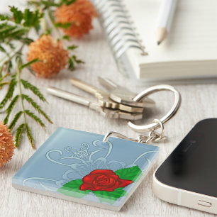 Romantic Red Rose Classic Floral Key Ring