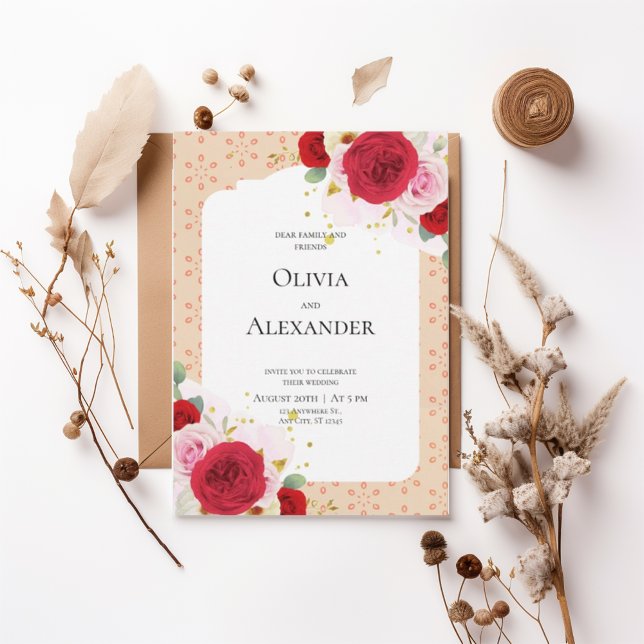 Romantic Red Rose Floral Arch Wedding Invitation (Creator Uploaded)