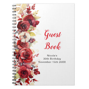 Romantic Red Rose Floral Birthday Party Guest Book