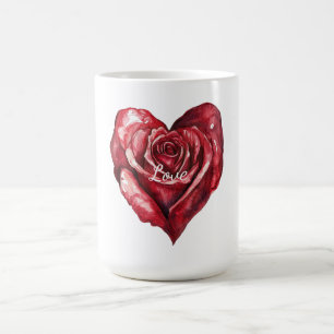 Romantic Red Rose Floral Heart Coffee Mug