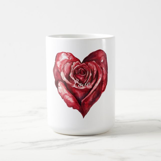 Romantic Red Rose Floral Heart Coffee Mug (Center)