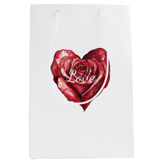 Romantic Red Rose Floral Heart Medium Gift Bag (Front)