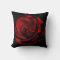 Romantic Red Rose Flower Black Throw Pillow