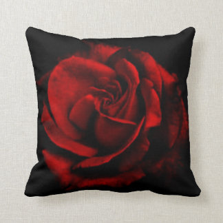 Romantic Red Rose Flower Black Throw Pillow