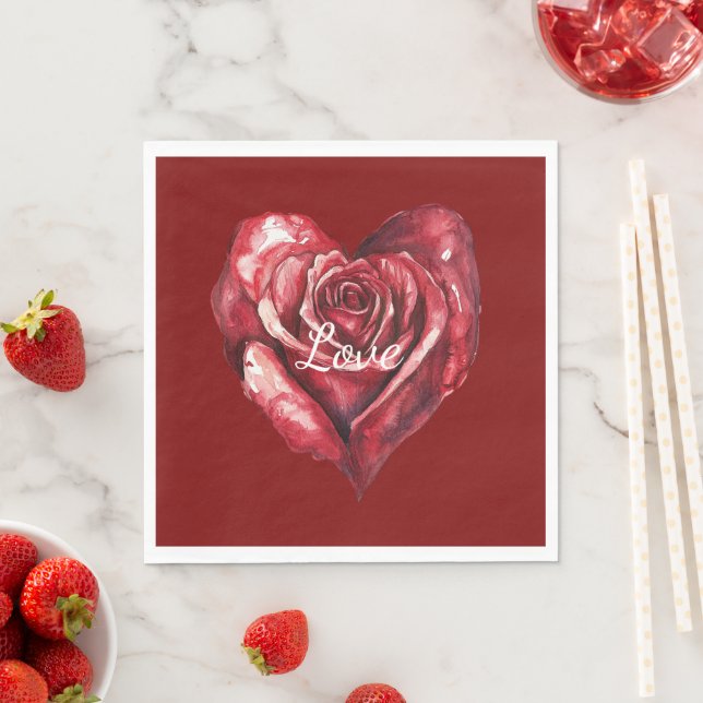 Romantic Red Rose Flower Heart Wedding Napkin (Insitu)