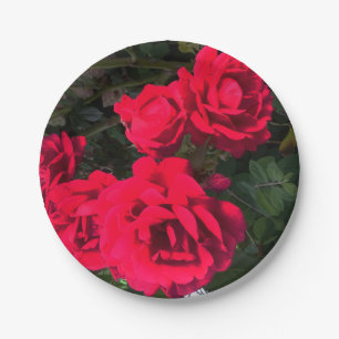 Romantic Red Rose Flower Party Paper Plate