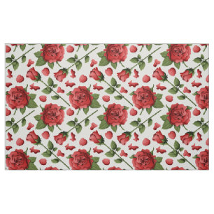 Romantic Red Rose Foliage Botanical Garden Bloom Fabric