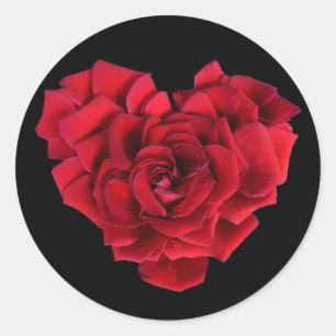 Romantic Red Rose Heart on Black Classic Round Sticker