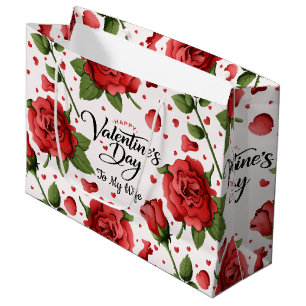Romantic Red Rose & Heart Pattern Frame Valentine Large Gift Bag