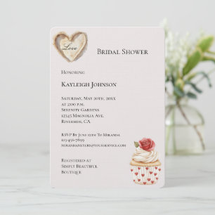 Romantic Red Rose Hearts Cupcake Bridal Shower Invitation