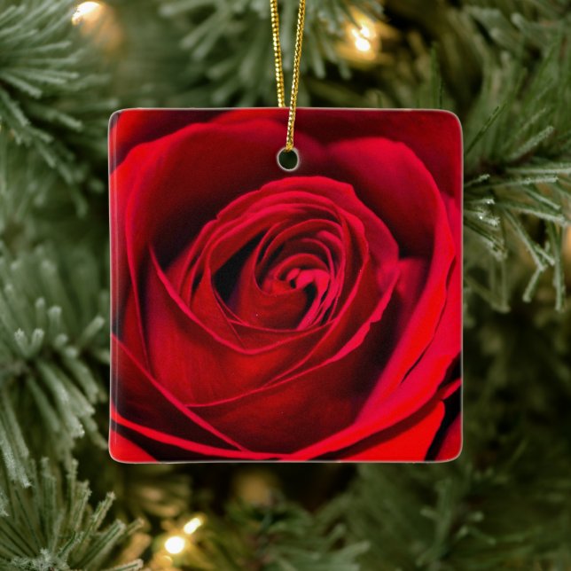 Romantic Red Rose in full bloom Ceramic Ornament (Tree)