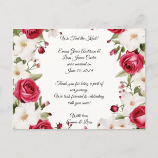 Romantic Red Rose & Lily of the Valley Wedding Announcement Postcard