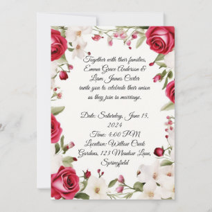 Romantic Red Rose & Lily of the Valley Wedding  Invitation