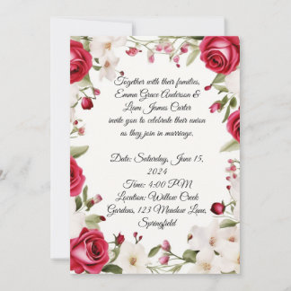 Romantic Red Rose & Lily of the Valley Wedding  Invitation