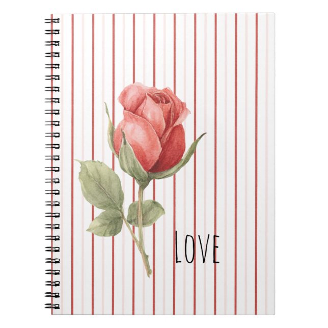 Romantic Red Rose Love Stripes Notebook (Front)