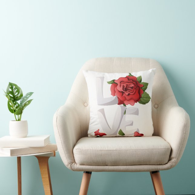 Romantic Red Rose Love Typography Botanical Cushion (Chair)