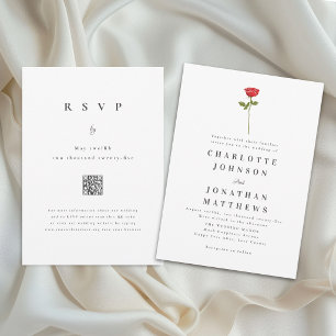 Romantic Red Rose Minimal Modern Wedding QR Code Invitation