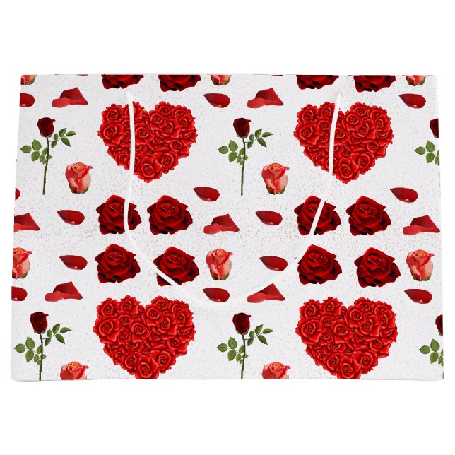 Romantic Red Rose Petal Heart Design Large Gift Bag (Front)