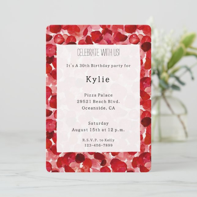 Romantic Red Rose Petals Floral Birthday   Invitation (Standing Front)