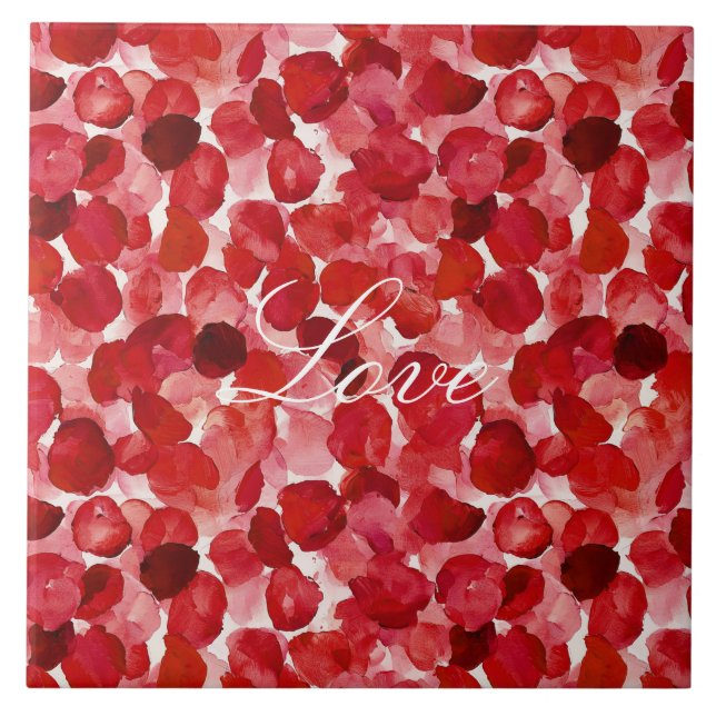 Romantic Red Rose Petals Floral   Ceramic Tile (Front)