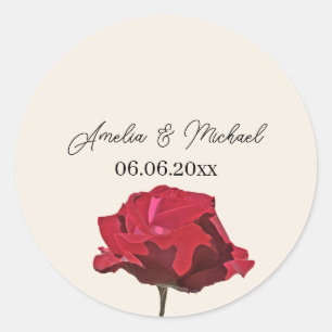 Romantic Red Rose Save the Date Classic Round Sticker