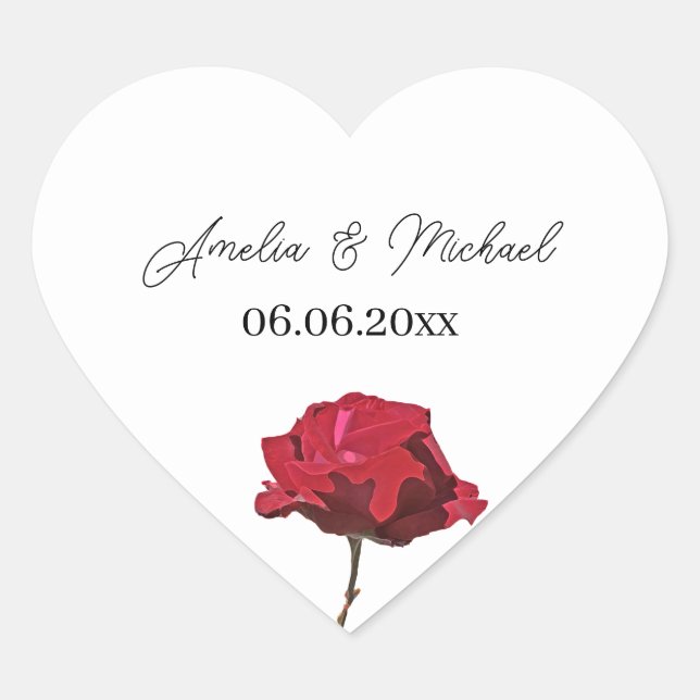 Romantic Red Rose Save the Date Heart Sticker (Front)