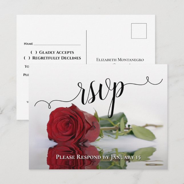 Romantic Red Rose Wedding RSVP Postcard (Front/Back)