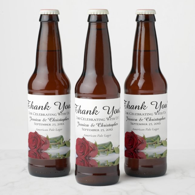 Romantic Red Rose Wedding Thank You Beer Bottle Label (Bottles)