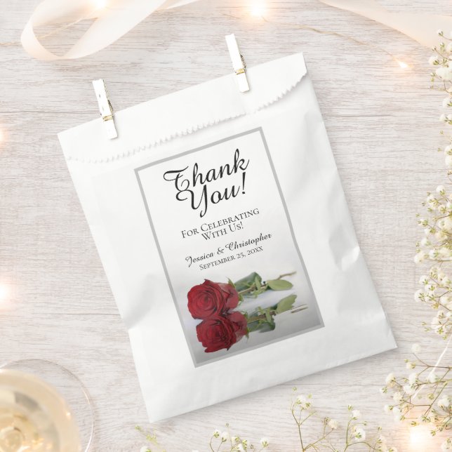Romantic Red Rose Wedding Thank You Favour Bag (Clipped)