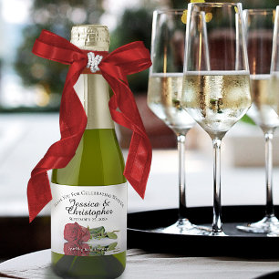 Romantic Red Rose Wedding Thank You Mini Sparkling Wine Label