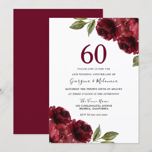 Romantic Red Roses 60th Wedding Anniversary Invitation