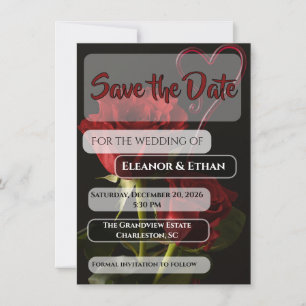 Romantic Red Roses Abstract Heart Love Wedding Inv Save The Date